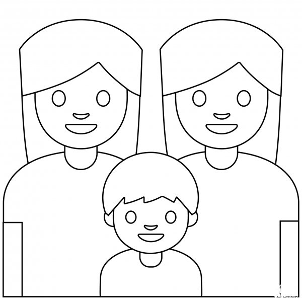Family Two Women with Boy Emoji coloring page image