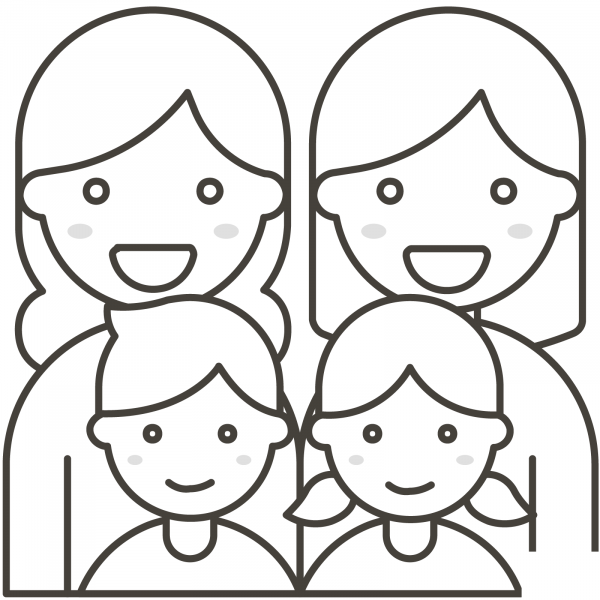 Family Two Women with Girl and Boy coloring page image