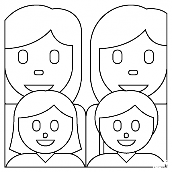 Family Two Women with Girl and Boy Emoji coloring page image