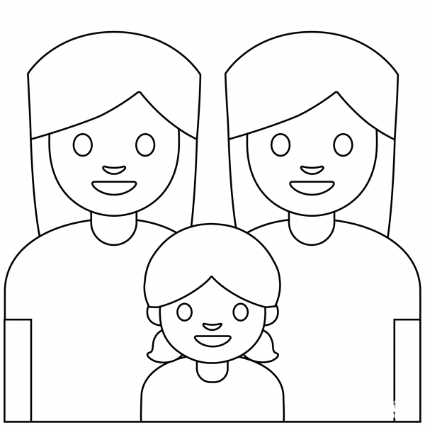 Family Two Women with Girl Emoji coloring page image