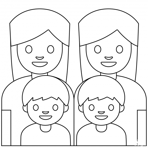 Family Two Women with Two Boys Emoji coloring page image