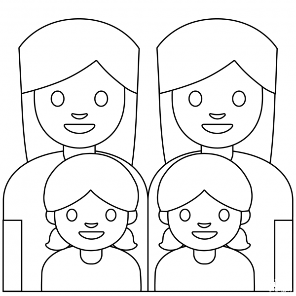 Family Two Women with Two Girls Emoji coloring page image