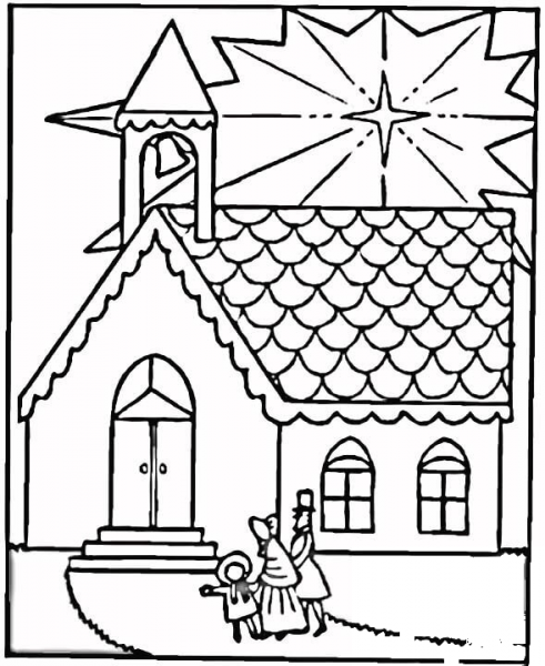 Family Visits Church on Christmas  coloring page image