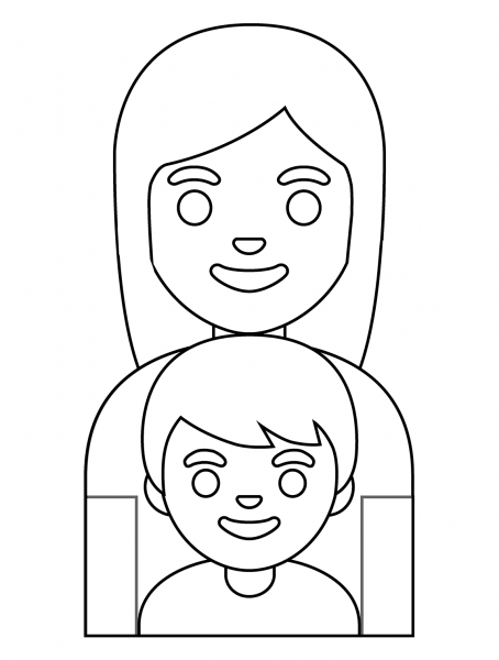 Family Woman and Boy Emoji coloring page image