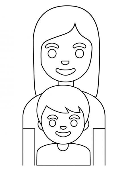 Family Woman and Boy Emoji coloring page image