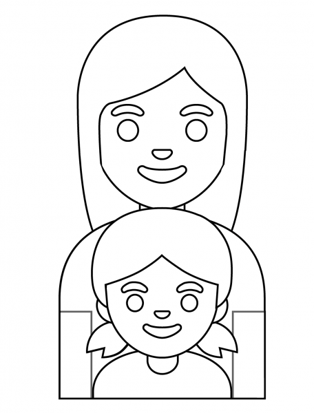 Family Woman and Girl Emoji coloring page image