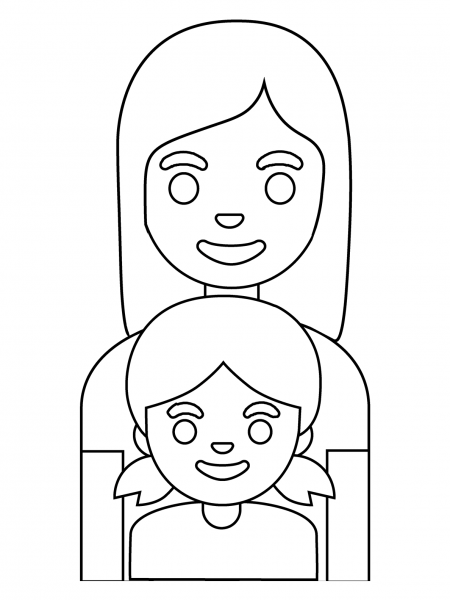 Family Woman and Girl Emoji coloring page image