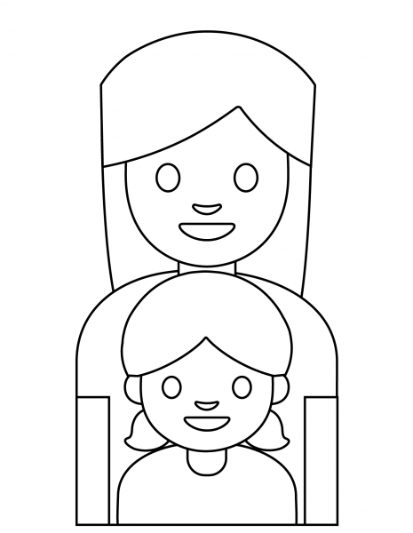 Family Woman and Girl Emoji coloring page image