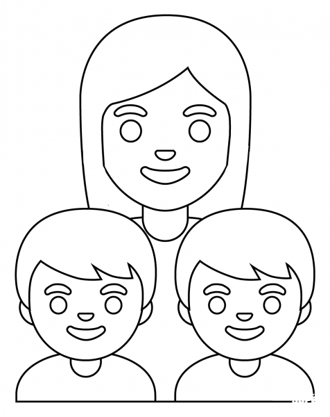 Family Woman and Two Boys Emoji coloring page image