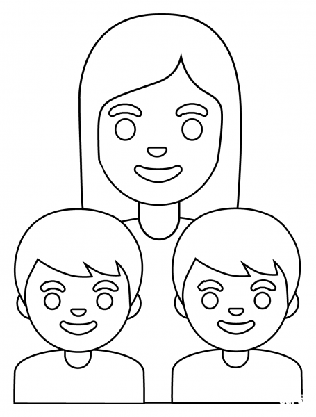 Family Woman and Two Boys Emoji coloring page image