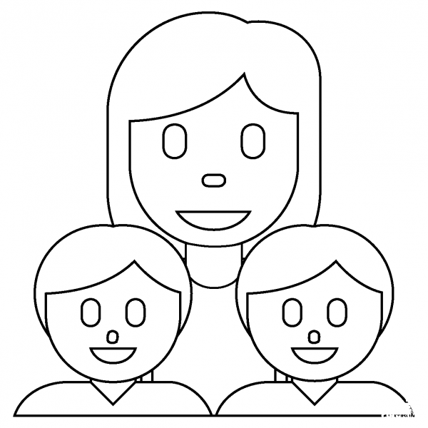 Family Woman and Two Boys Emoji coloring page image