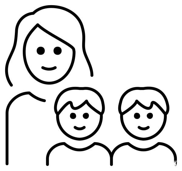 Family Woman and Two Boys Emoji coloring page image