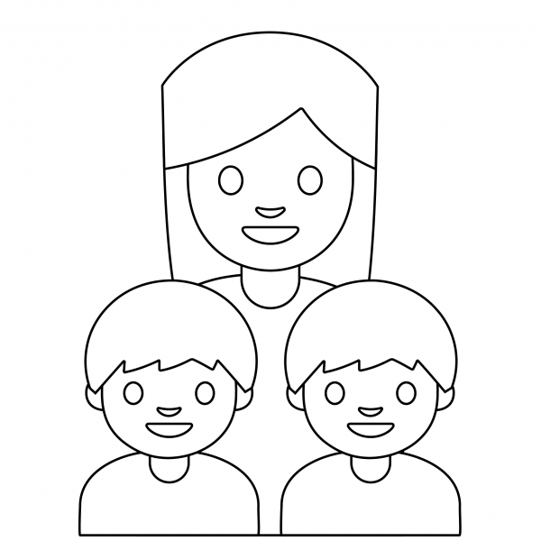 Family Woman and Two Boys Emoji coloring page image