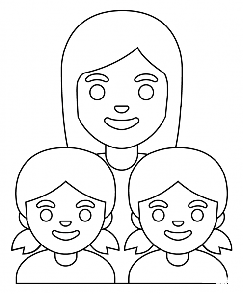 Family Woman and Two Girls Emoji coloring page image