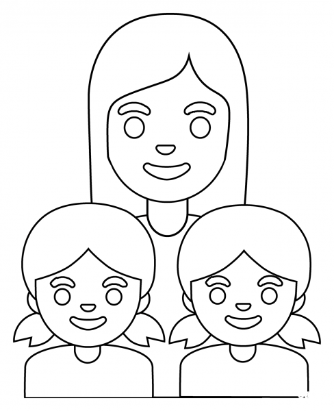 Family Woman and Two Girls Emoji coloring page image