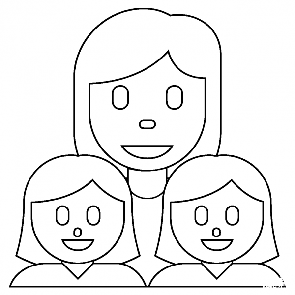 Family Woman and Two Girls Emoji coloring page image