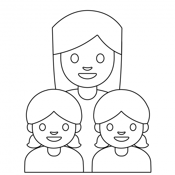 Family Woman and Two Girls Emoji coloring page image