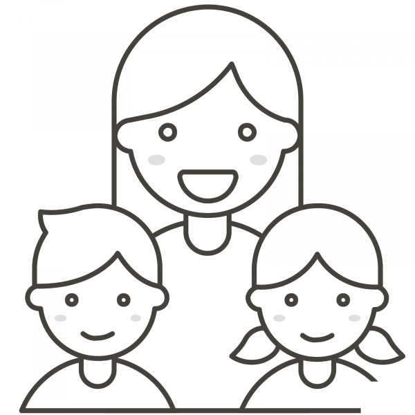 Family Woman with Girl and Boy coloring page image