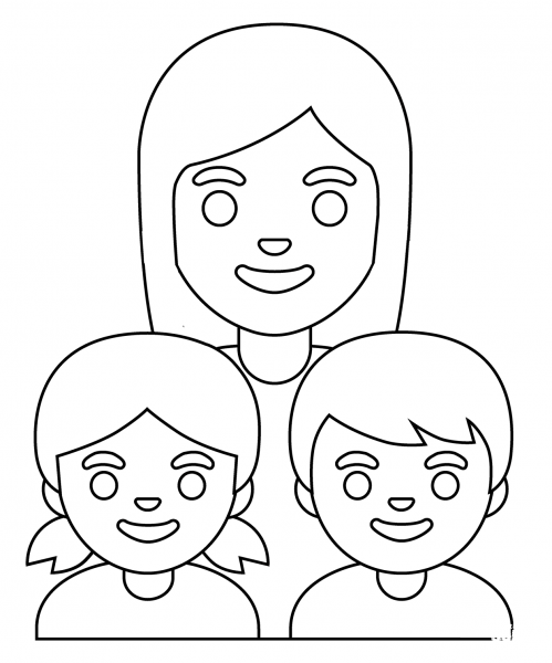 Family Woman with Girl and Boy Emoji coloring page image