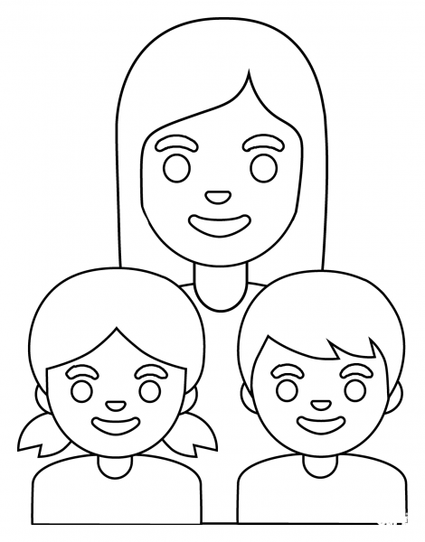 Family Woman with Girl and Boy Emoji coloring page image