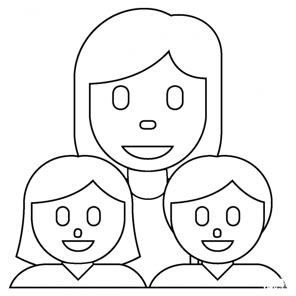 Family Woman with Girl and Boy Emoji coloring page image