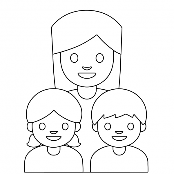 Family Woman with Girl and Boy Emoji coloring page image