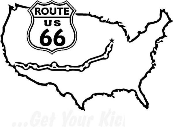 Famous Route 66 on the map of USA  coloring page image