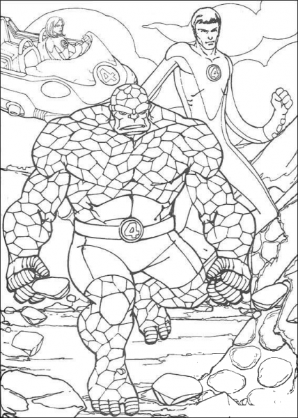 Fantastic Four Are Running Together  coloring page image