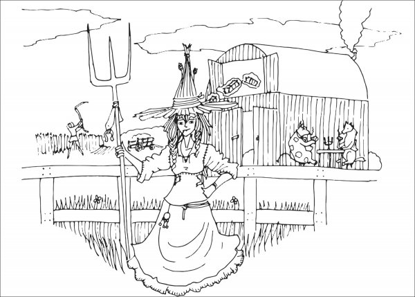 Farm Witch coloring page image