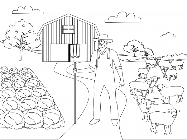Farmer coloring page image