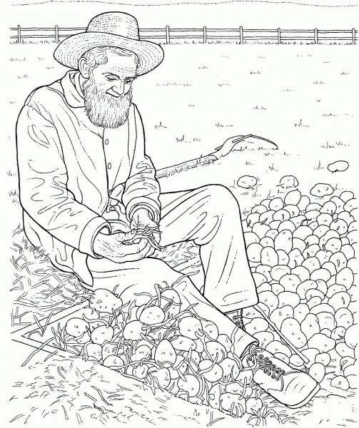 Farmer Gathering Potatoes coloring page image