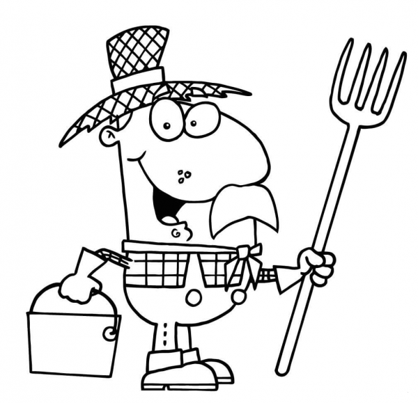 Farmer in a Straw Hat coloring page image