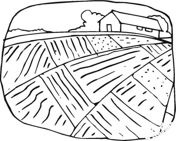 Farmhouse And The Field  coloring page image
