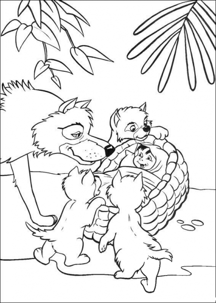 Father Wolf Finds Mowgli  coloring page image