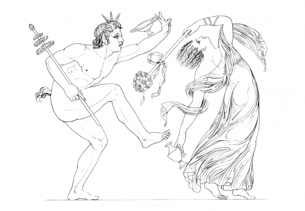Faun and Bacchante coloring page image
