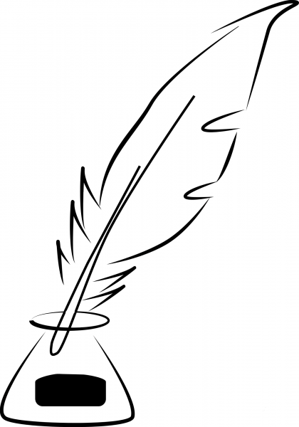 Feather Quill Pen and Ink Pot coloring page image