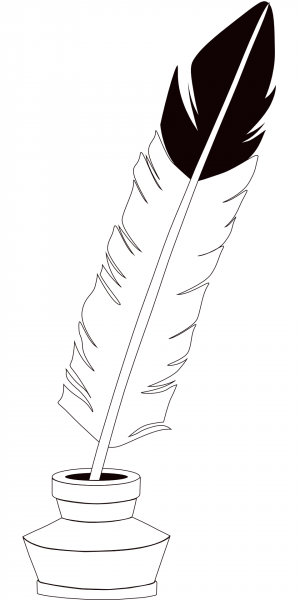 Feather Quill Pen and Ink Pot coloring page image