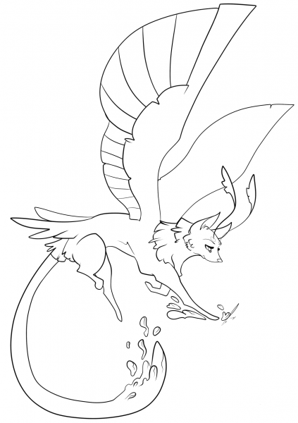 Feathered Fantasy Wolf coloring page image