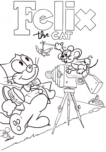 Felix the Cat and Mouse coloring page image