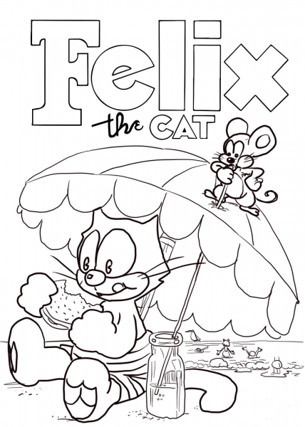 Felix the Cat on a Beach coloring page image