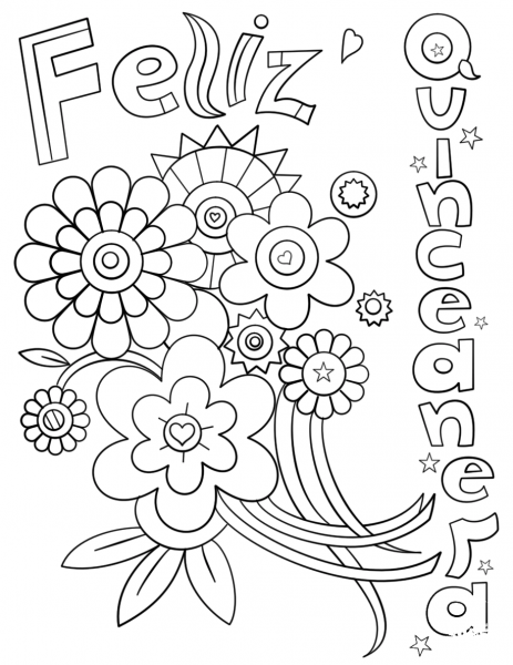Feliz Quinceanera Doodle coloring page image