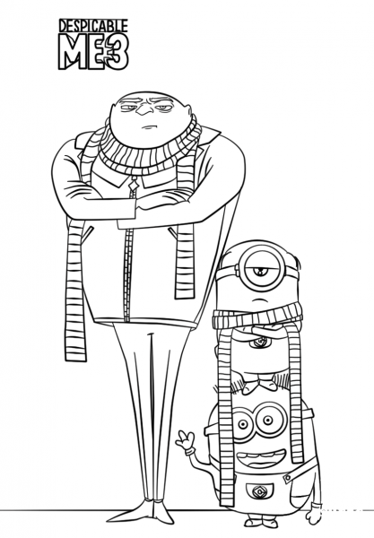 Felonious Gru and Minions coloring page image