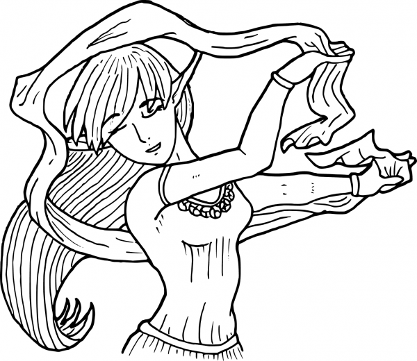 Female Elf Dancing with a Scarf coloring page image
