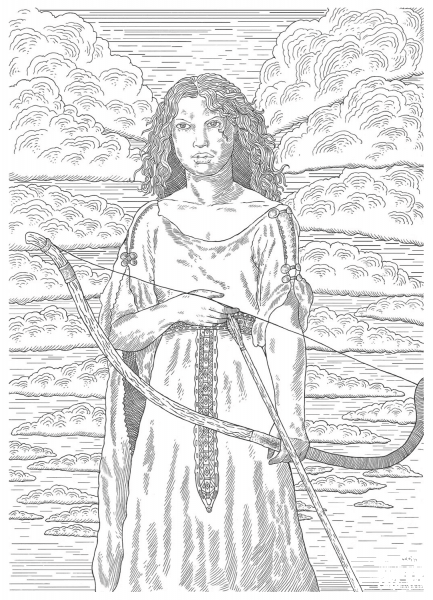Female Medieval Archer coloring page image