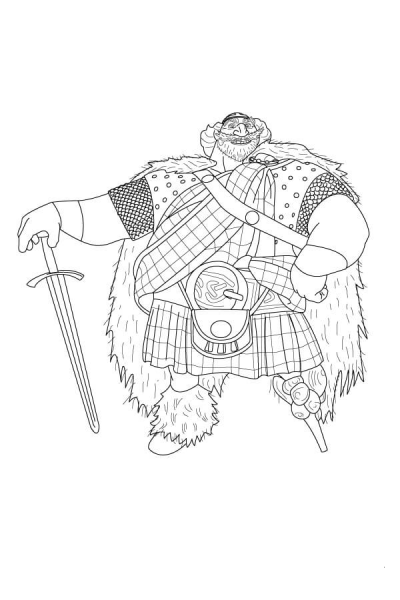 Fergus Is Holding His Great Sword For Support coloring page image