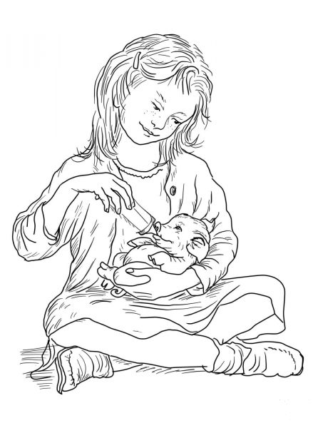 Fern Feeding Wilbur coloring page image