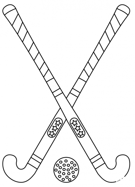 Field Hockey Stick and Ball coloring page image