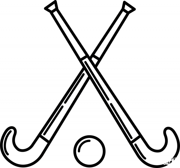 Field Hockey Stick and Ball coloring page image