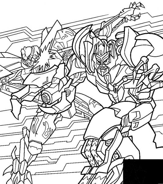 Fight Of Optimus And Megatron  coloring page image