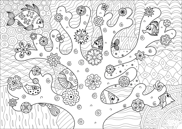 Find Fish Hidden in the Coral Reef coloring page image